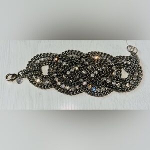 NWOT Stella & Dot Silver Braided Bracelet with Crystal Stines
